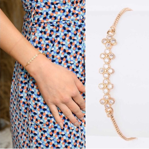 LLK Jewelry - Gold tone cubic zirconia slide bead adjustable flower beautiful bracelet